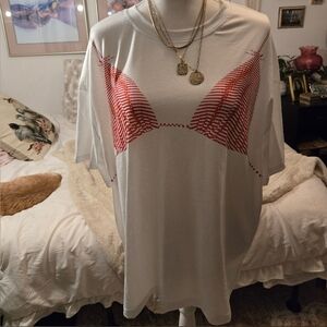 White T-shirt Beach Coverup With Bra Design